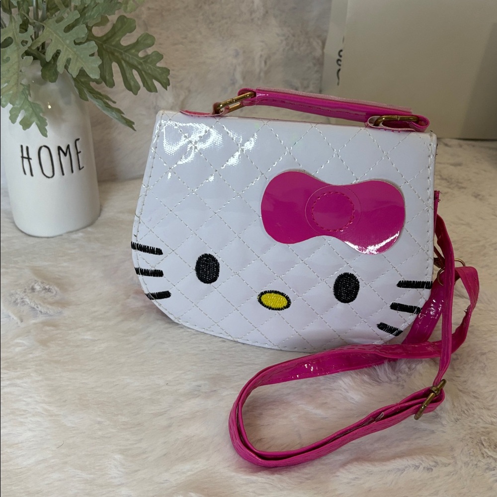 White and Pink Quilted Crossbody Bag